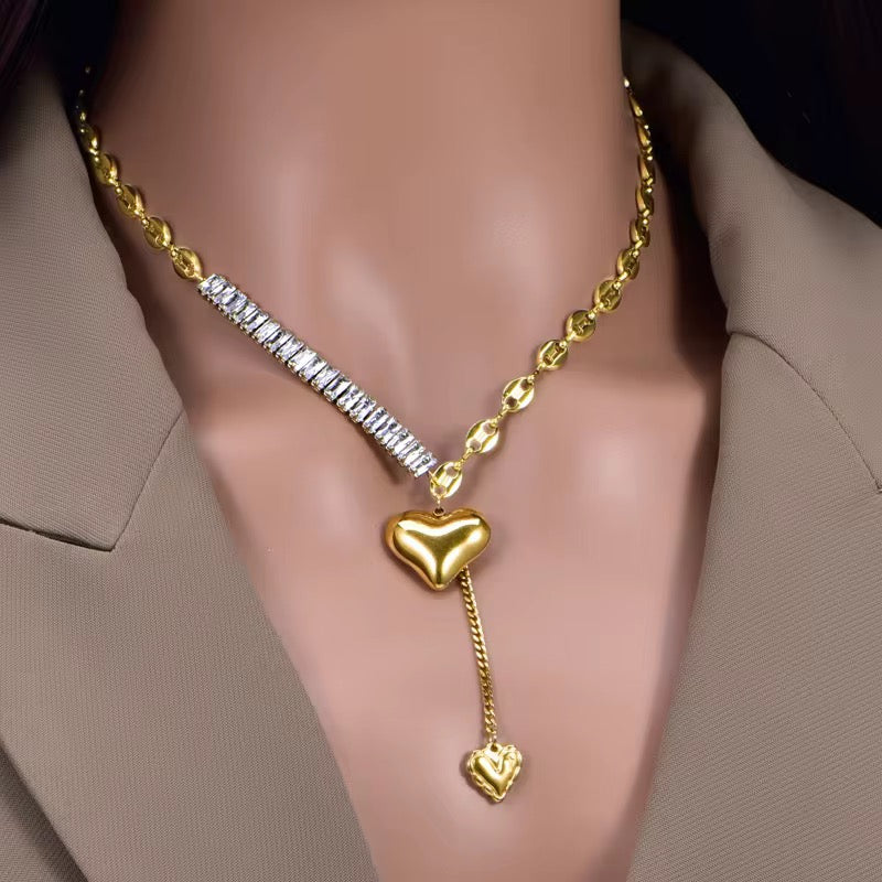 Aelina Diamond Heart Necklace - 18K Gold Anti-Tarnish